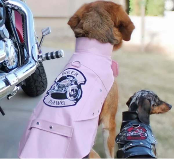 Custom Pink Dog Motorcycle Jacket - Image 2